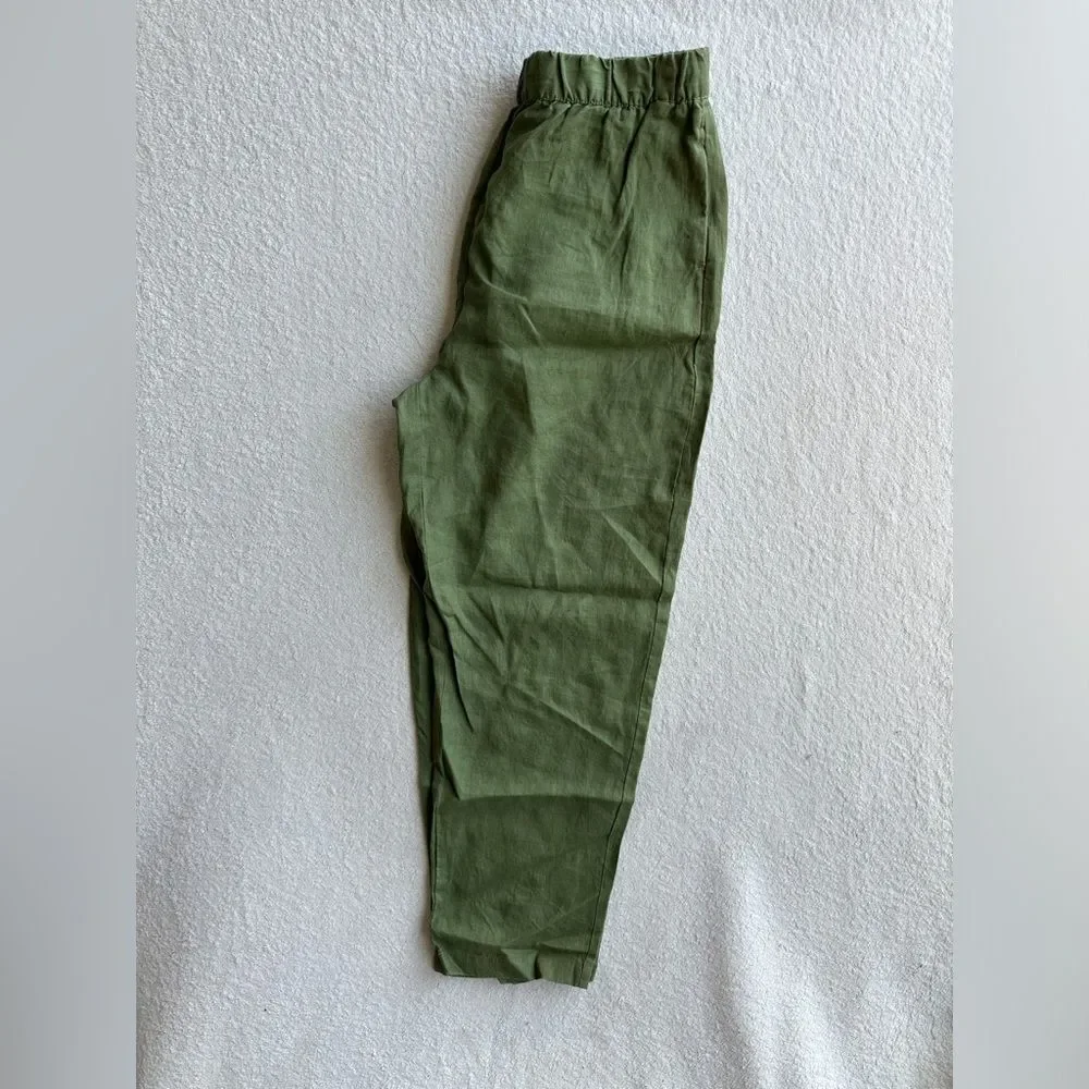 ZARA Women's Linen‎ Olive Green Trousers Pants Size medium